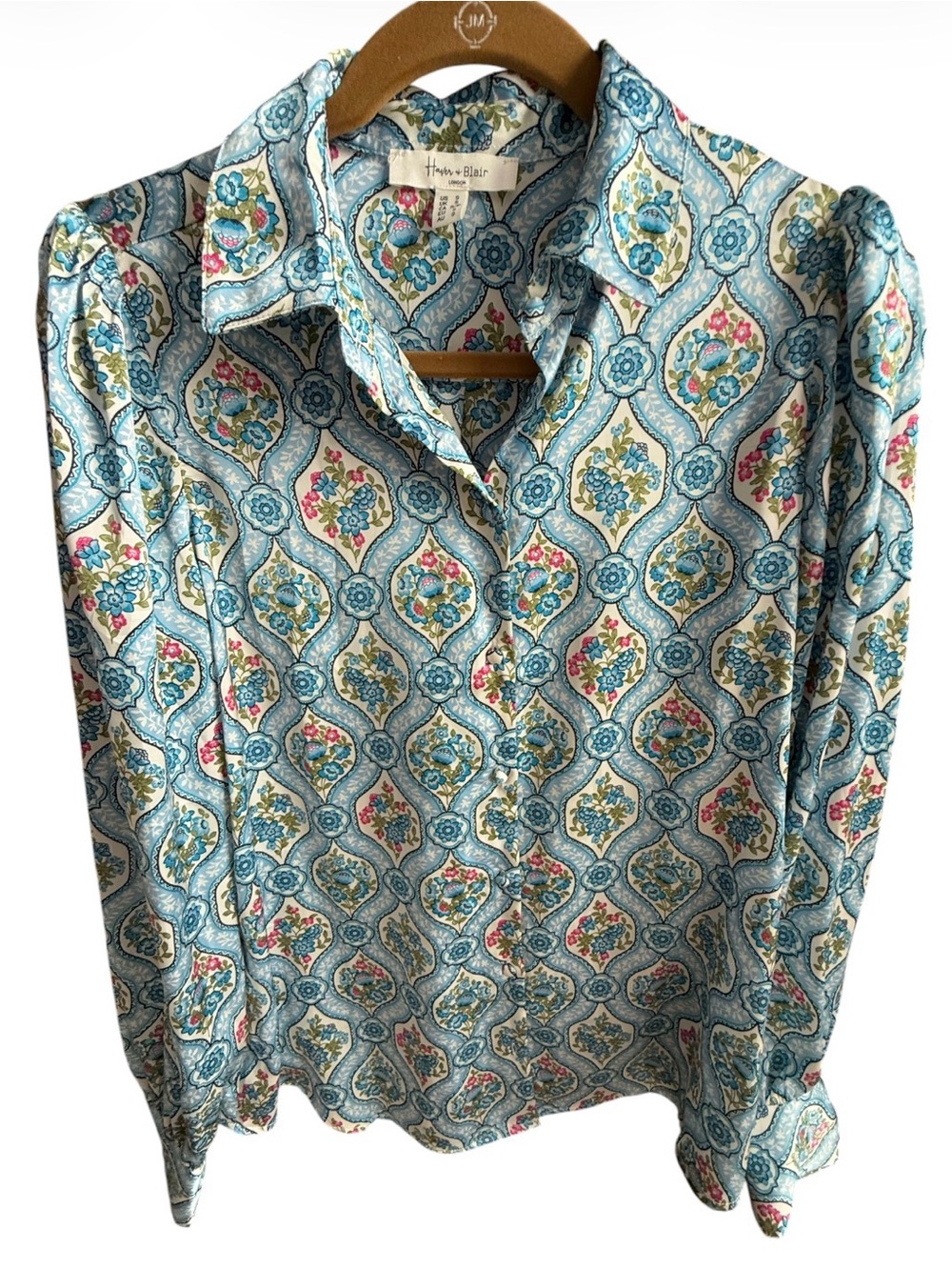 Haver& Blair London blouse covered buttons beautiful vibrant colors size s - Picture 2 of 10